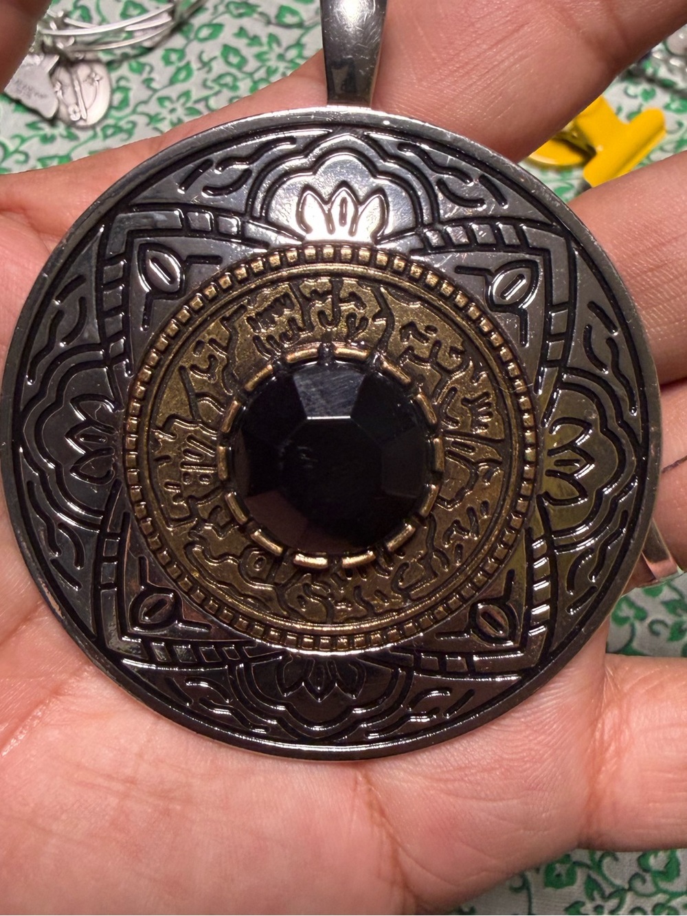 Bohemian Black and Gold Round Pendant Necklace